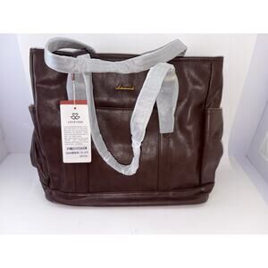 LOVEVOOK Brown Laptop Tote Bag PU Leather 15.6" Work Travel Shoulder Bag